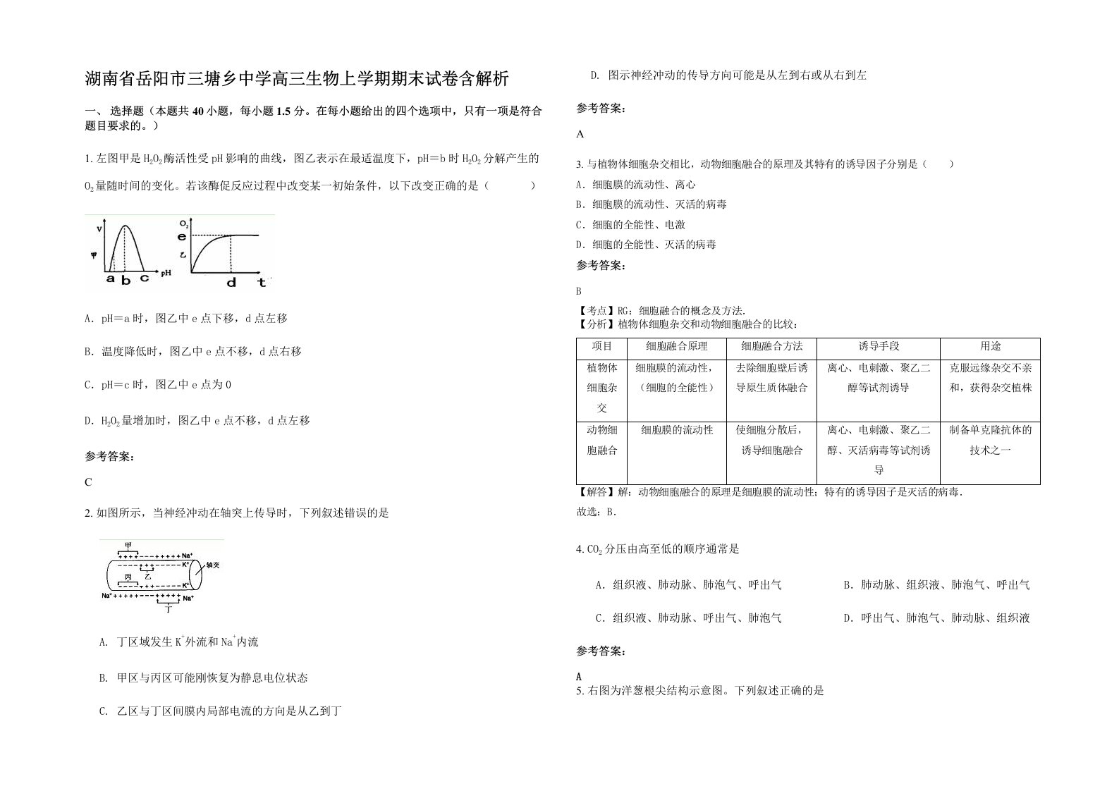 湖南省岳阳市三塘乡中学高三生物上学期期末试卷含解析