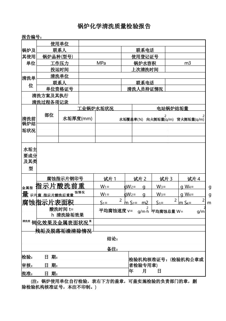 锅炉化学清洗质量检验报告