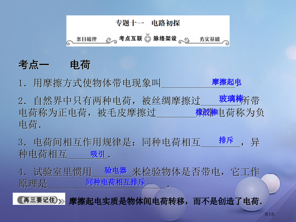 中考物理专题复习十一电路初探市赛课公开课一等奖省名师优质课获奖PPT课件