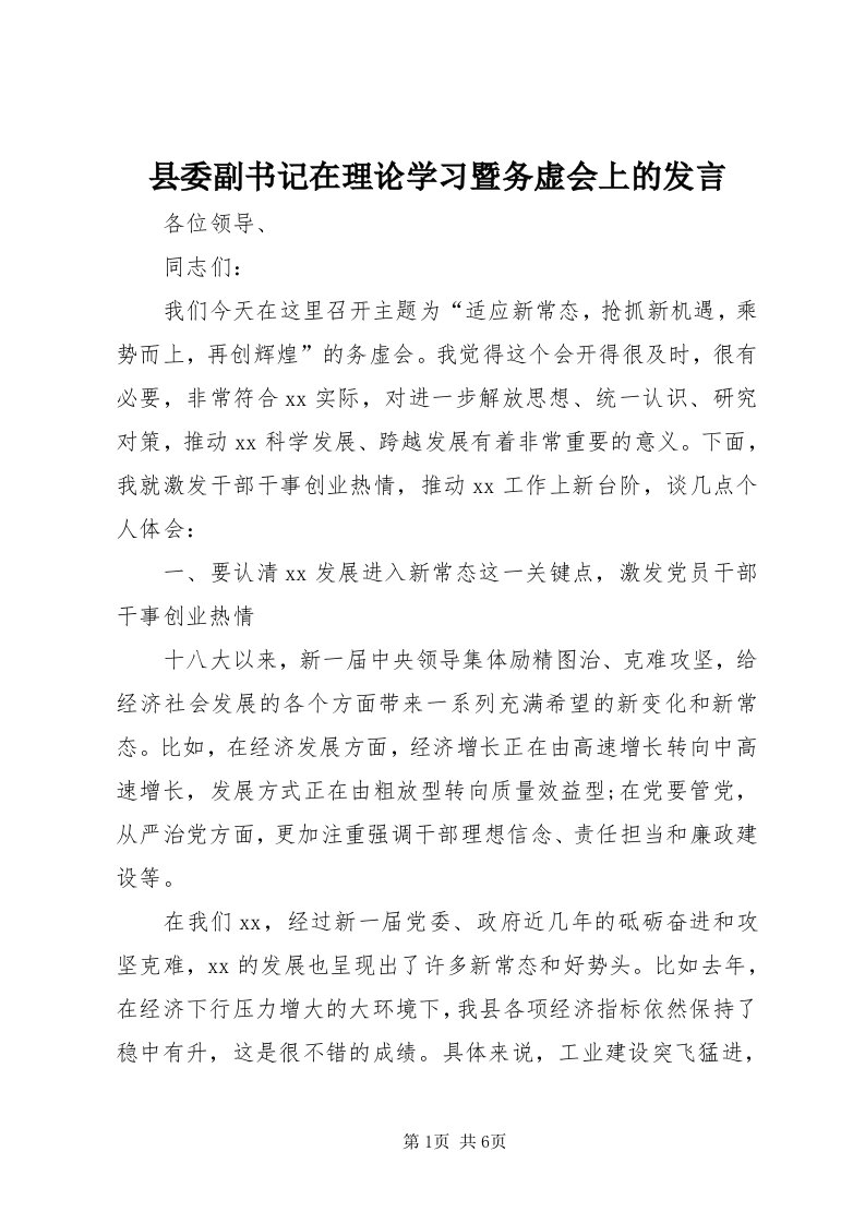 6县委副书记在理论学习暨务虚会上的讲话