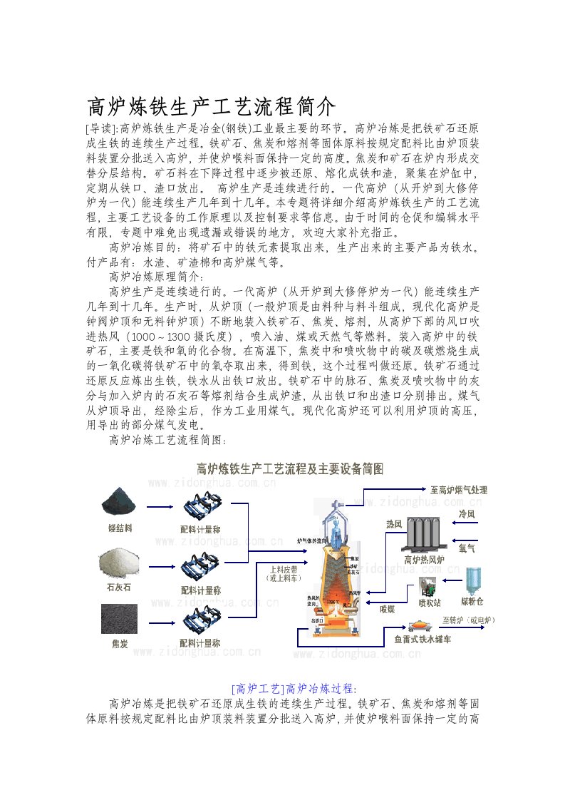 高炉炼铁生产工艺流程简介