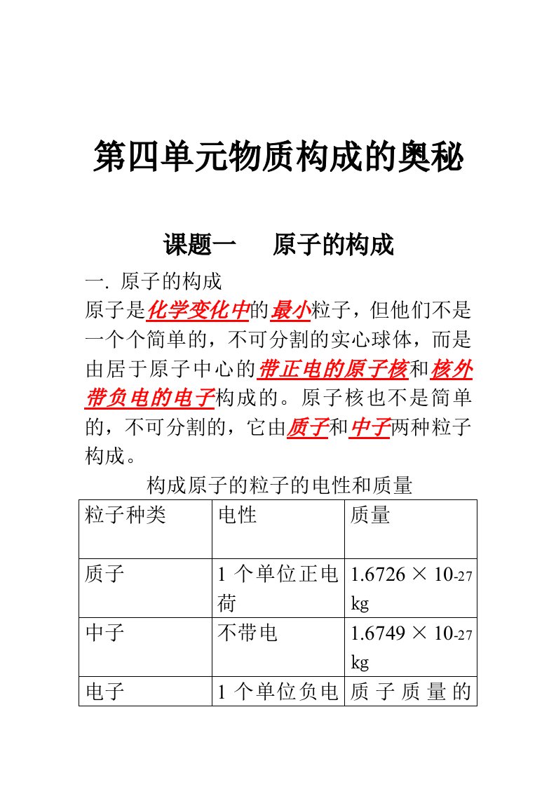 初中化学课本内容