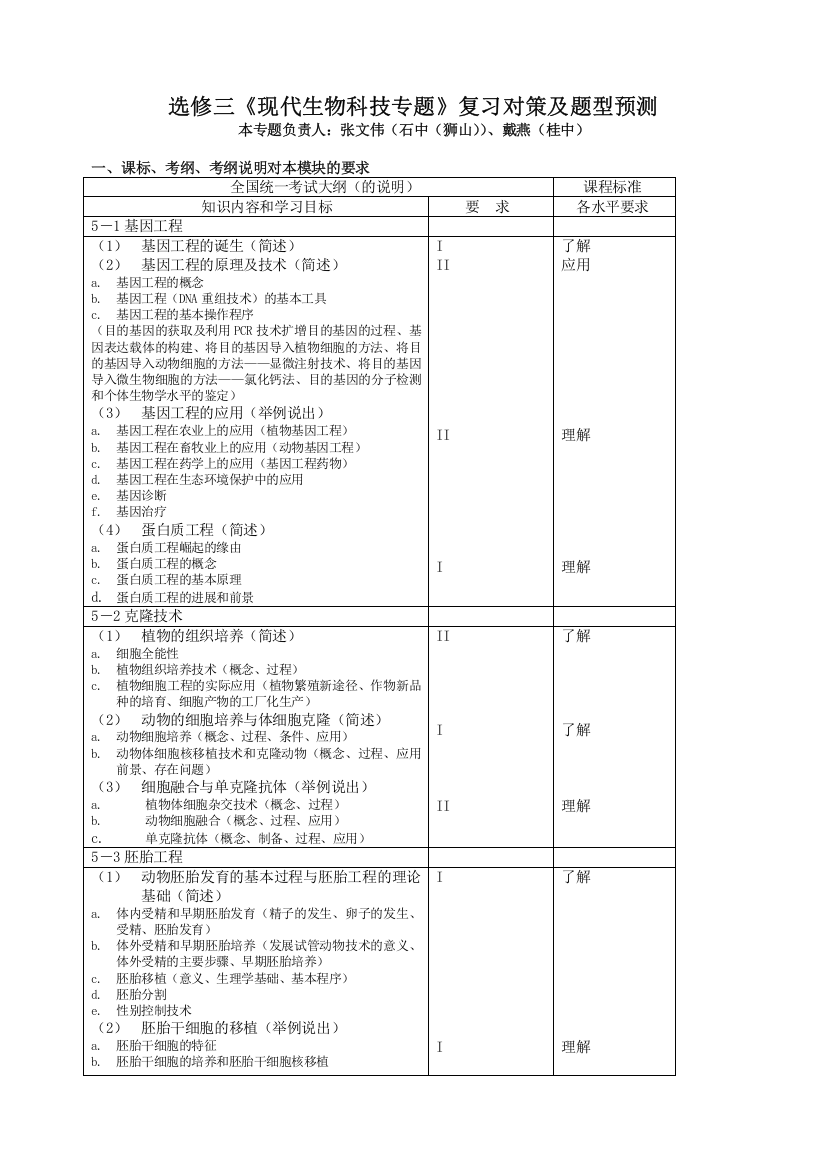 人教版选修三现代生物科技专题复习