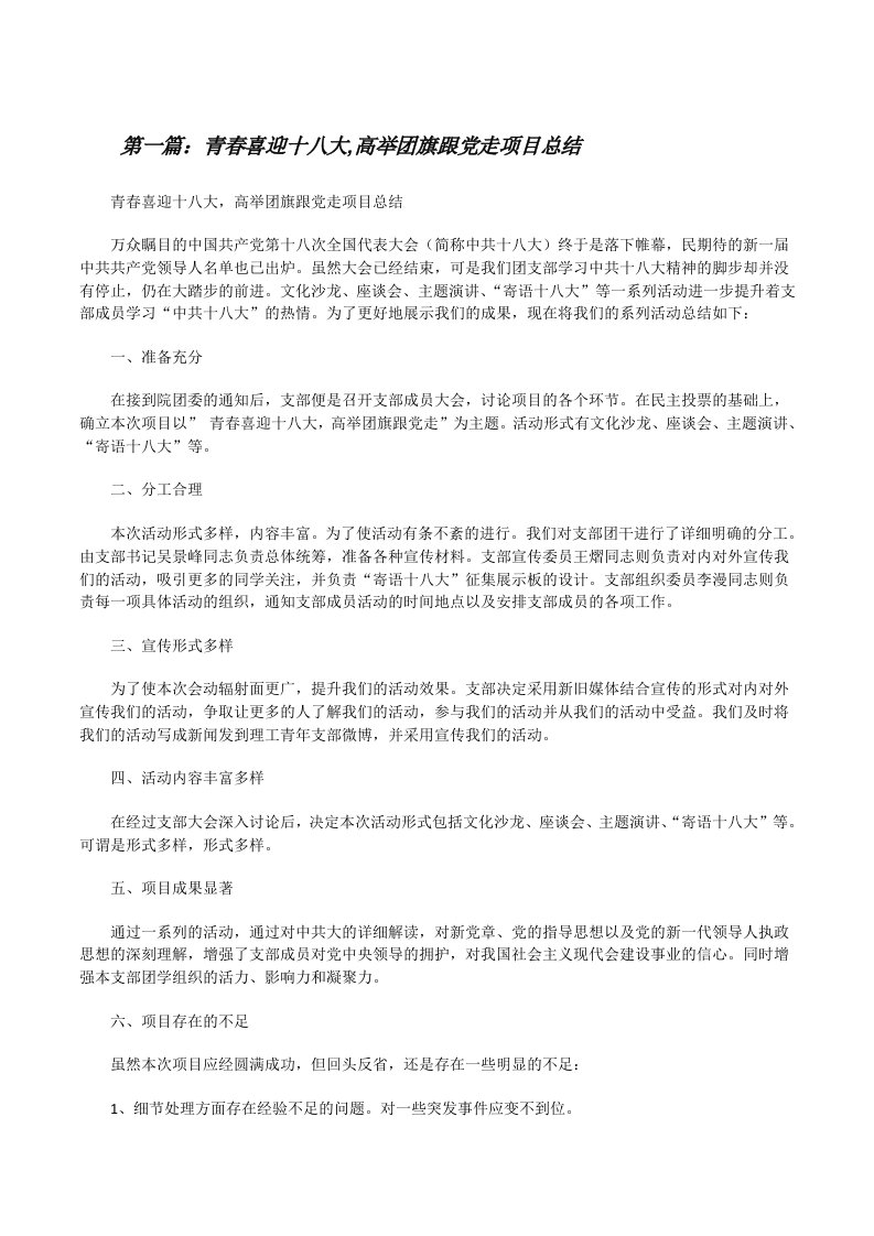 青春喜迎十八大,高举团旗跟党走项目总结[修改版]