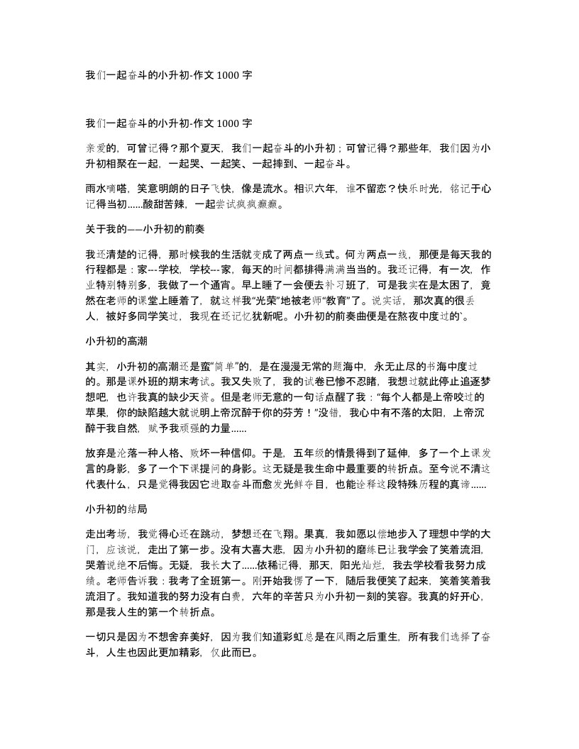 我们一起奋斗的小升初-作文1000字