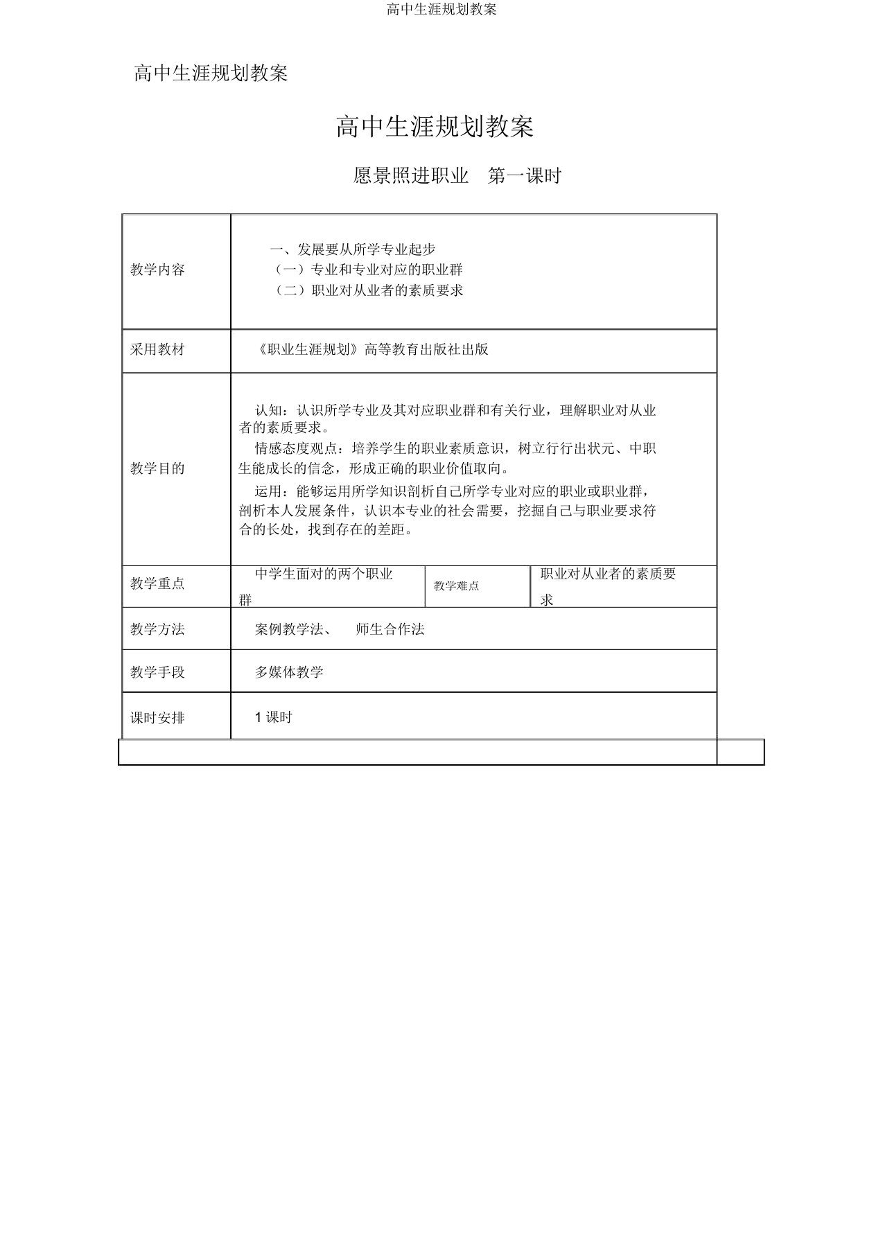 高中生涯规划教案