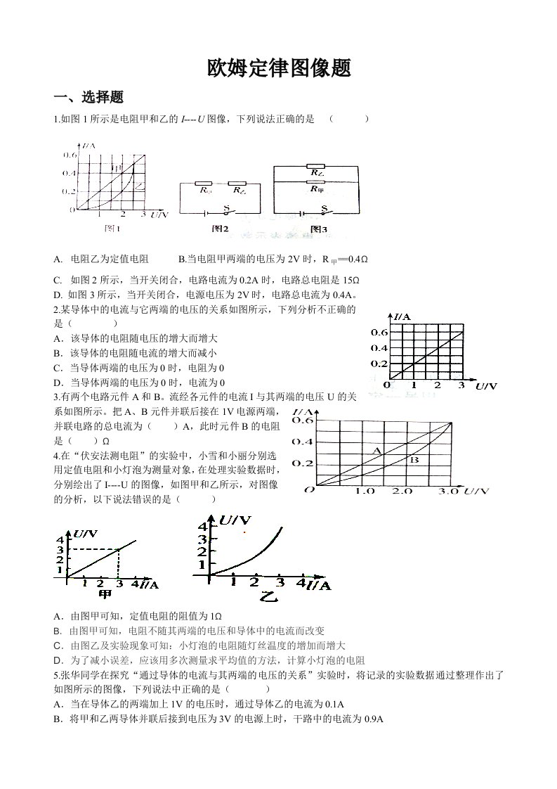 欧姆定律图像题