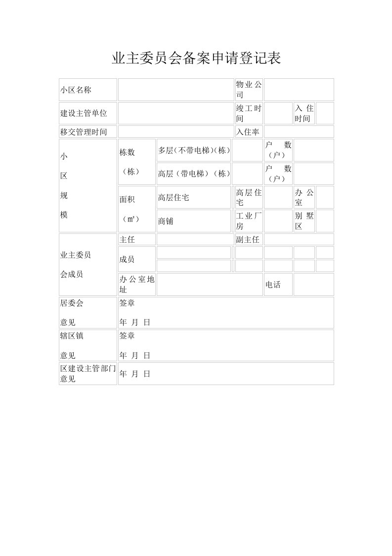 精品文档-业主委员会备案申请登记表