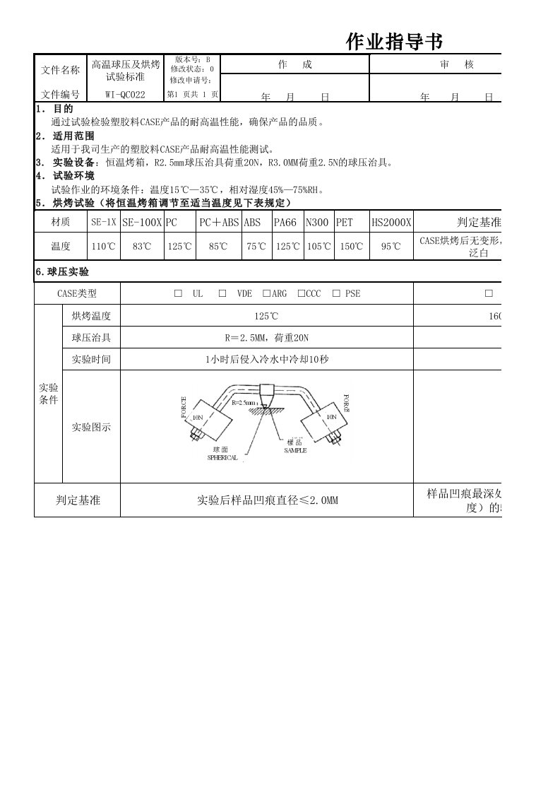 高温烘烤及球压实验作业指导书（精选）