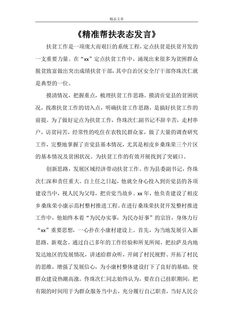 《精准帮扶表态发言》