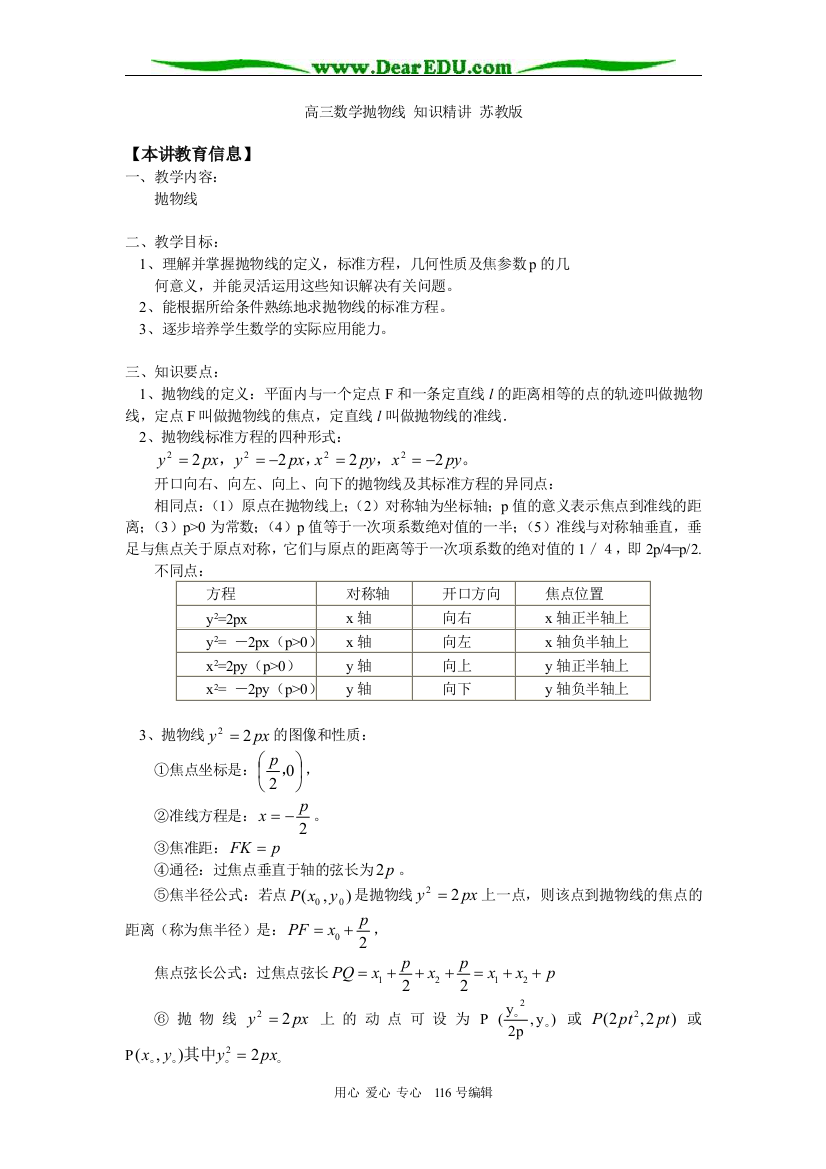 高三数学抛物线