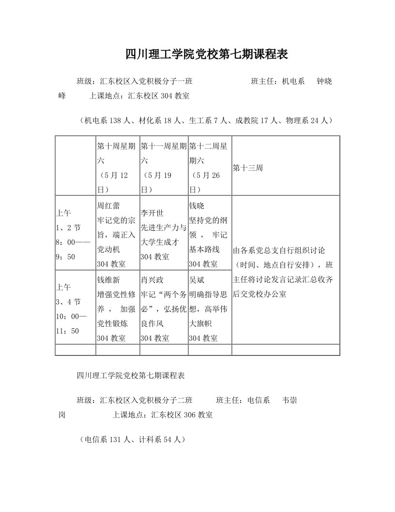 四川理工学院党校第七期课程表