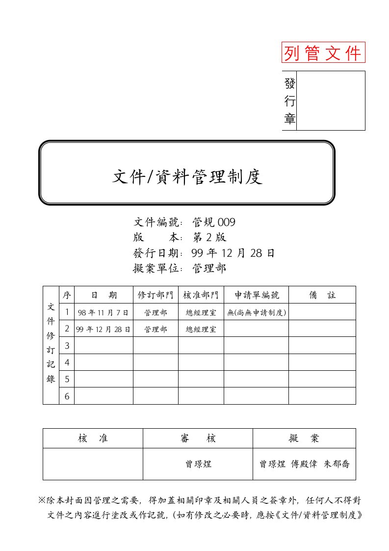 管规009文件资料管理制度