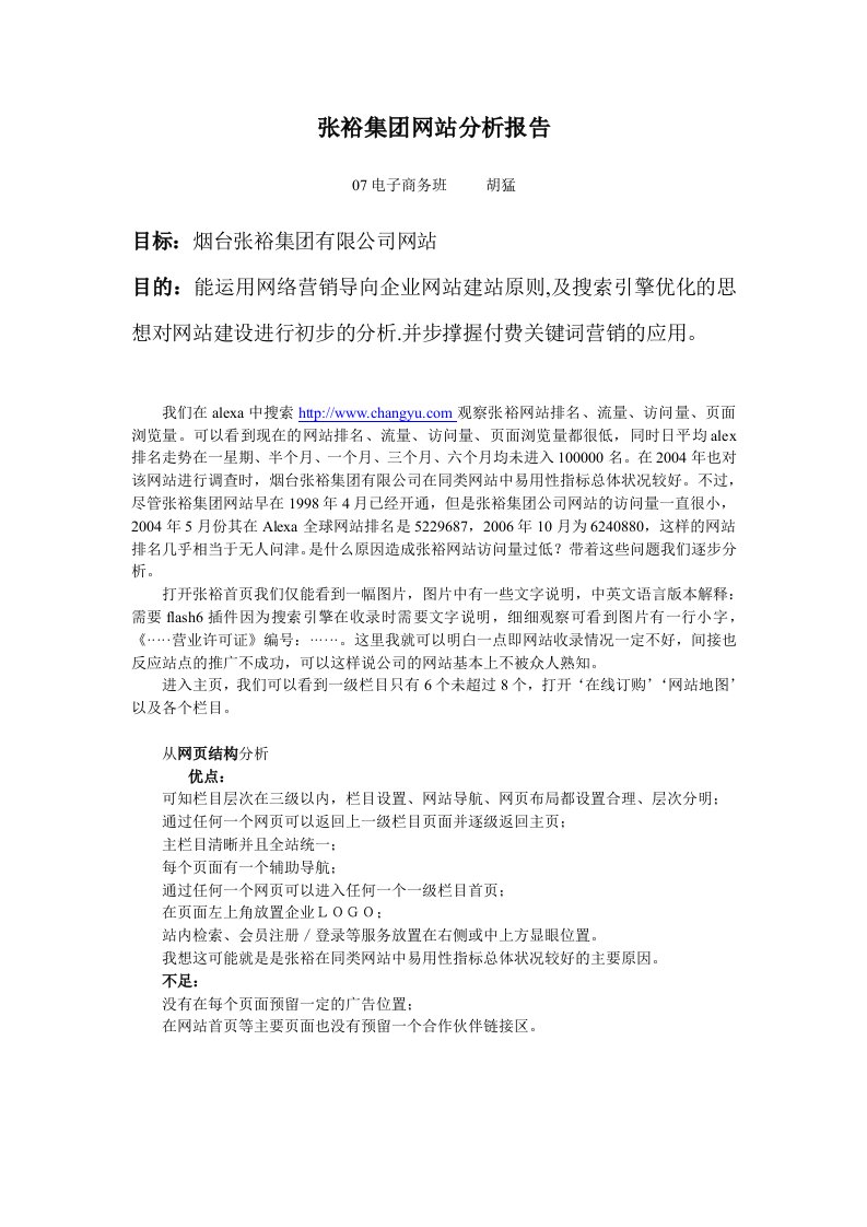 张裕集团网站分析报告