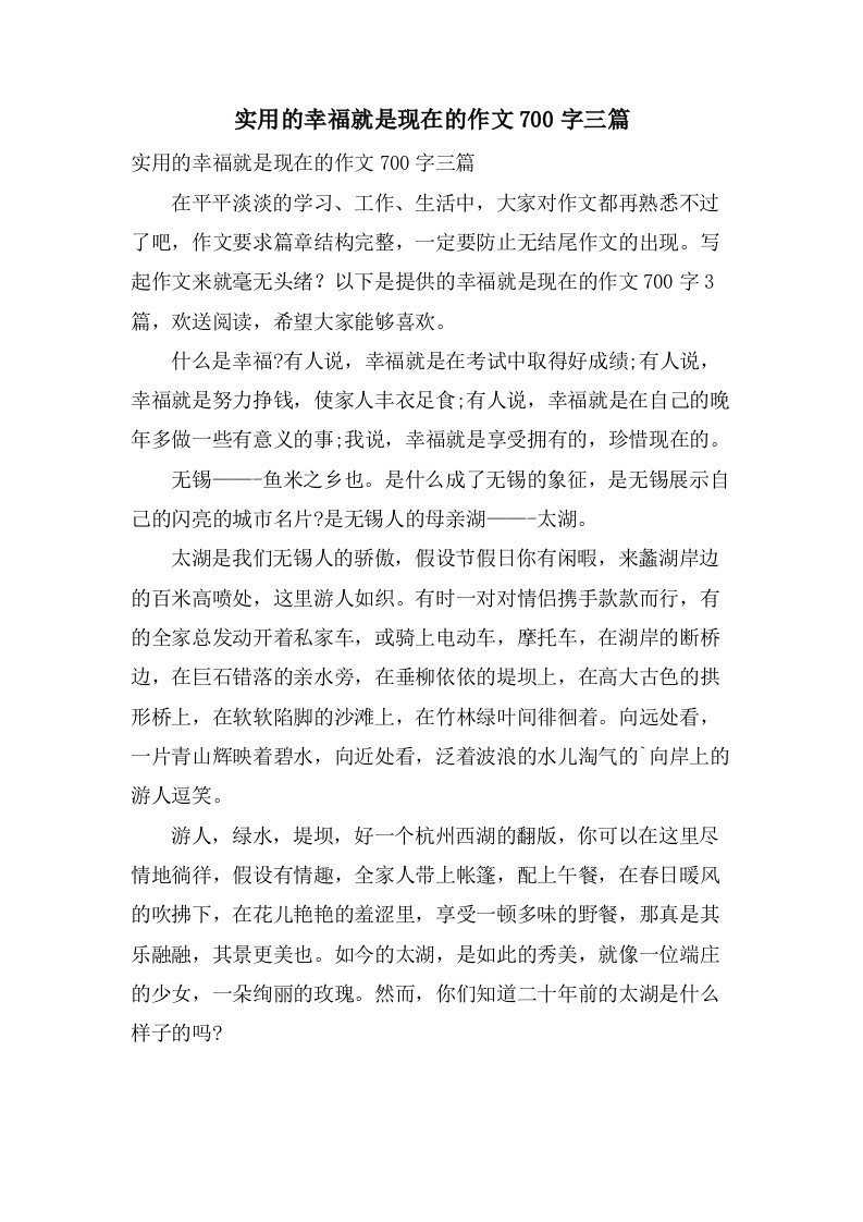 实用的幸福就是现在的作文700字三篇