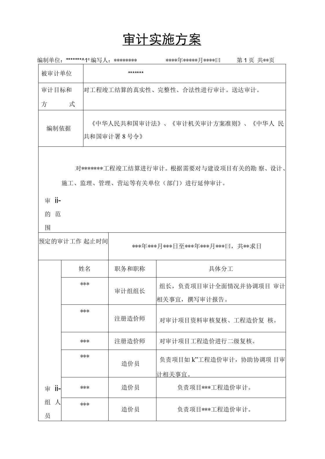 建设项目审计实施方案