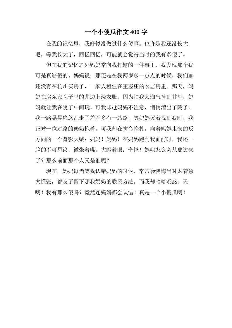 一个小傻瓜作文400字