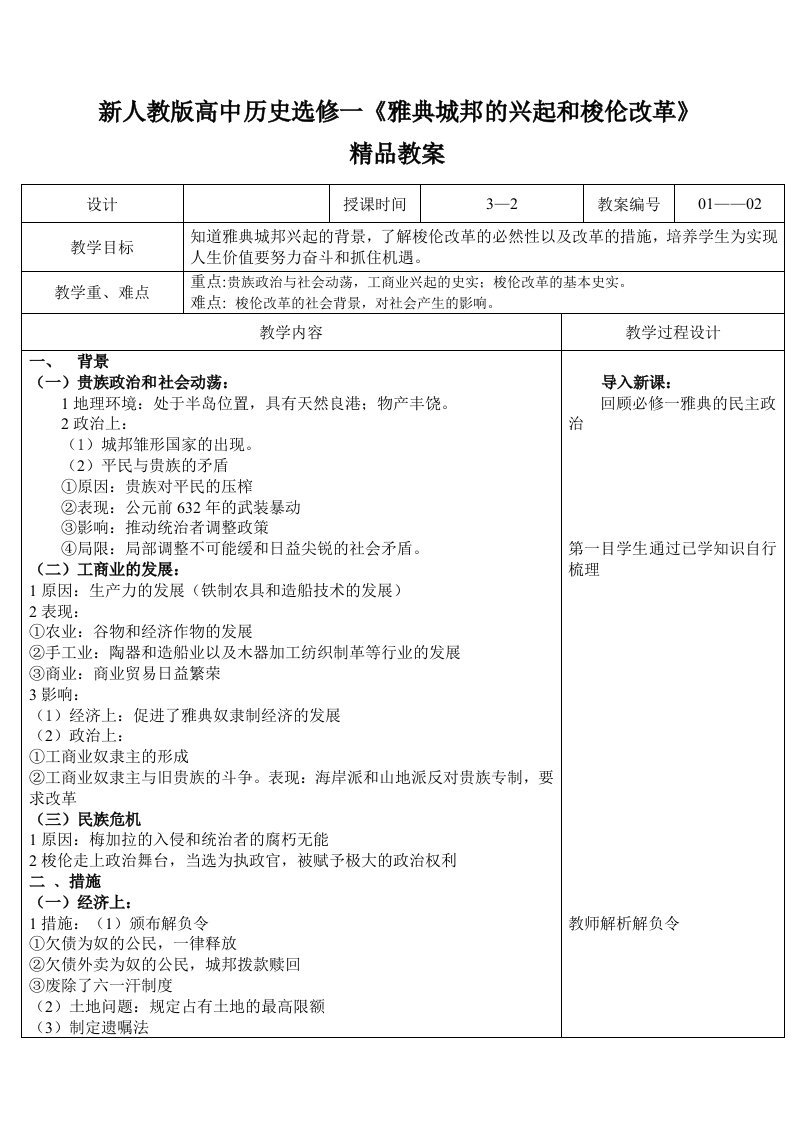 高中历史选修一《雅典城邦的兴起和梭伦改革》