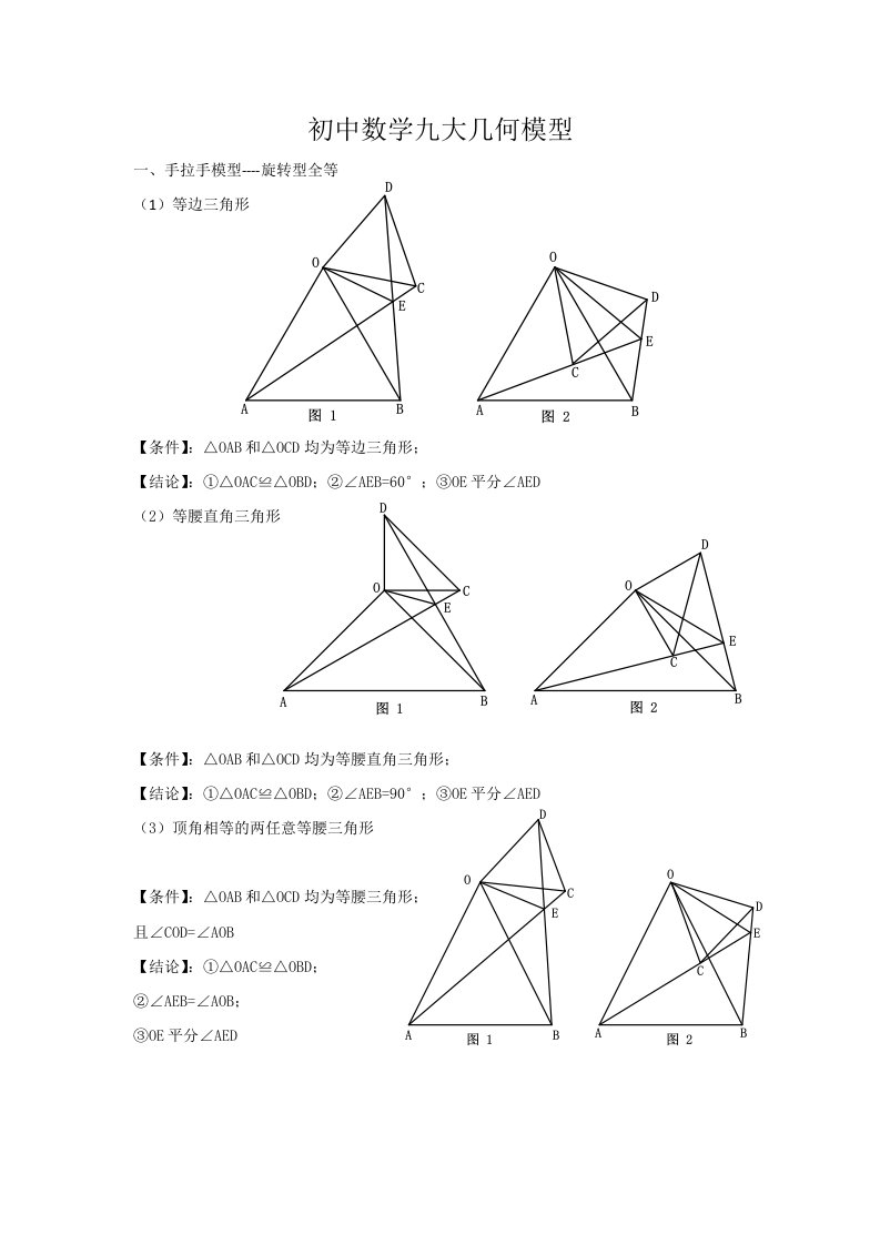 初中数学九大几何模型