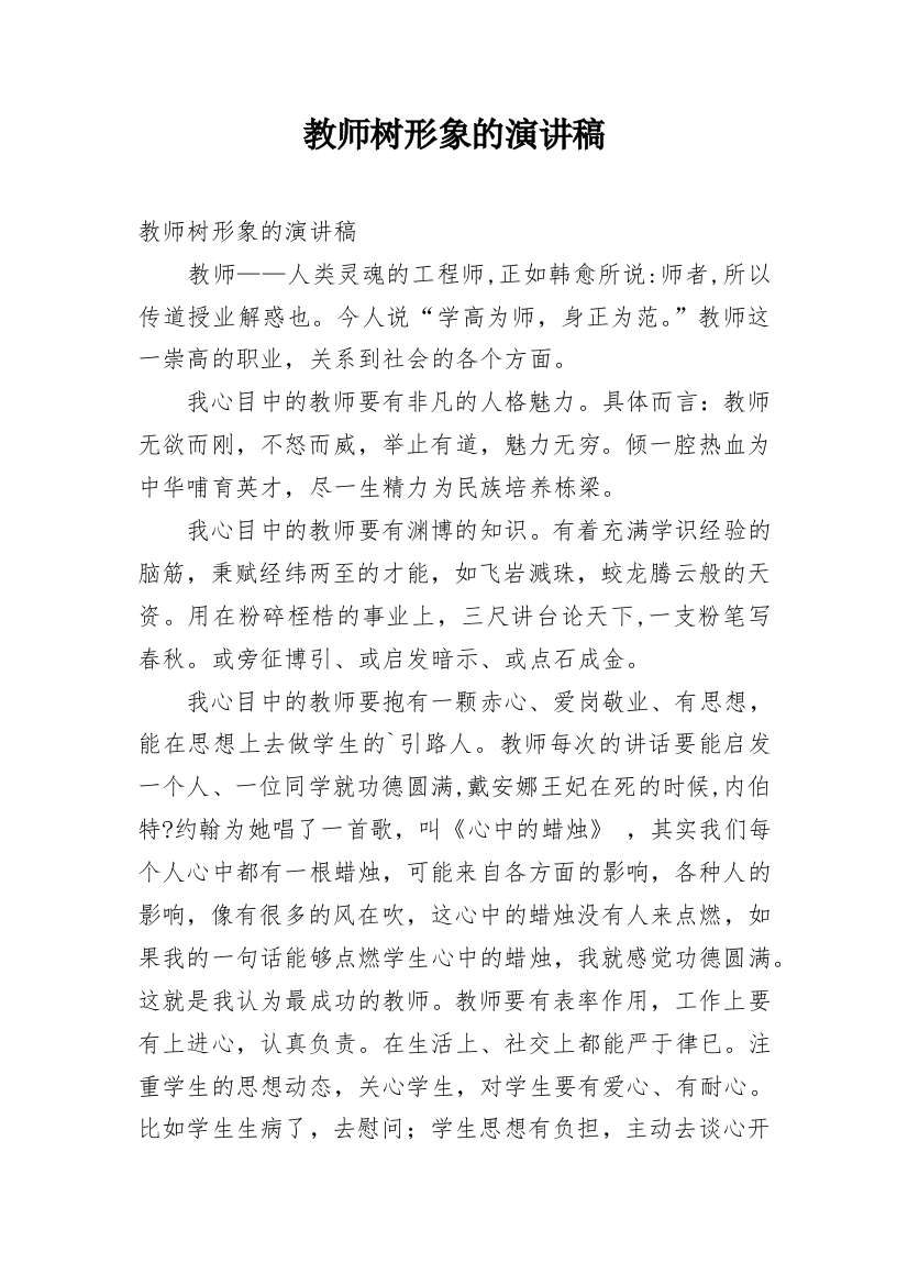 教师树形象的演讲稿