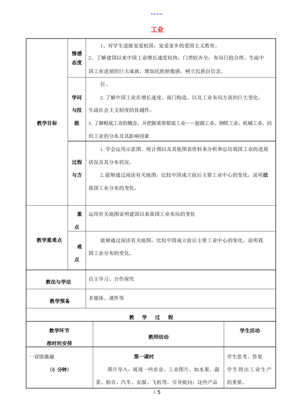 初中部八年级地理上册4.2工业教案湘教版教案