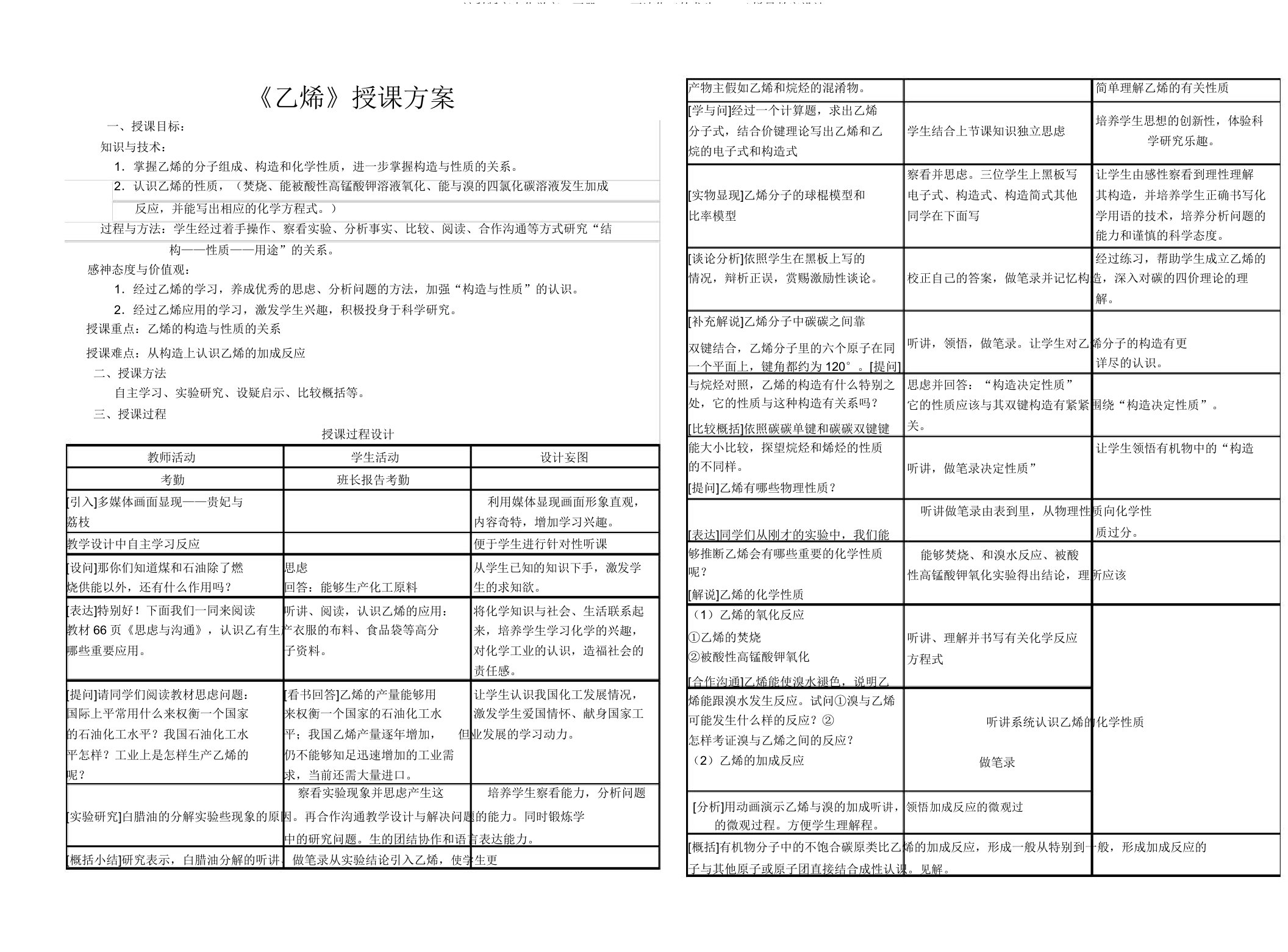 沪科版高中化学高二下册-112石油化工的龙头——乙烯导学案设计