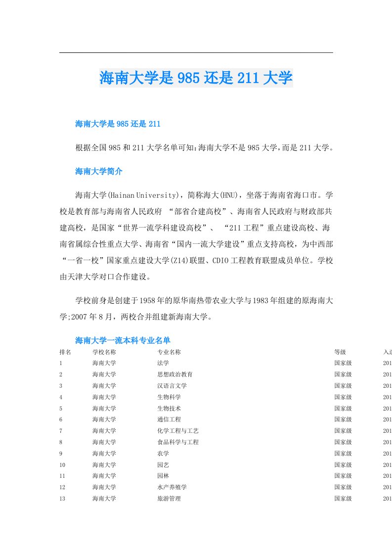 海南大学是985还是211大学