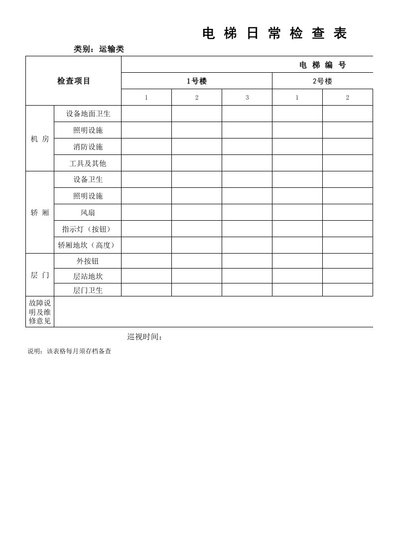 电梯日常检查表