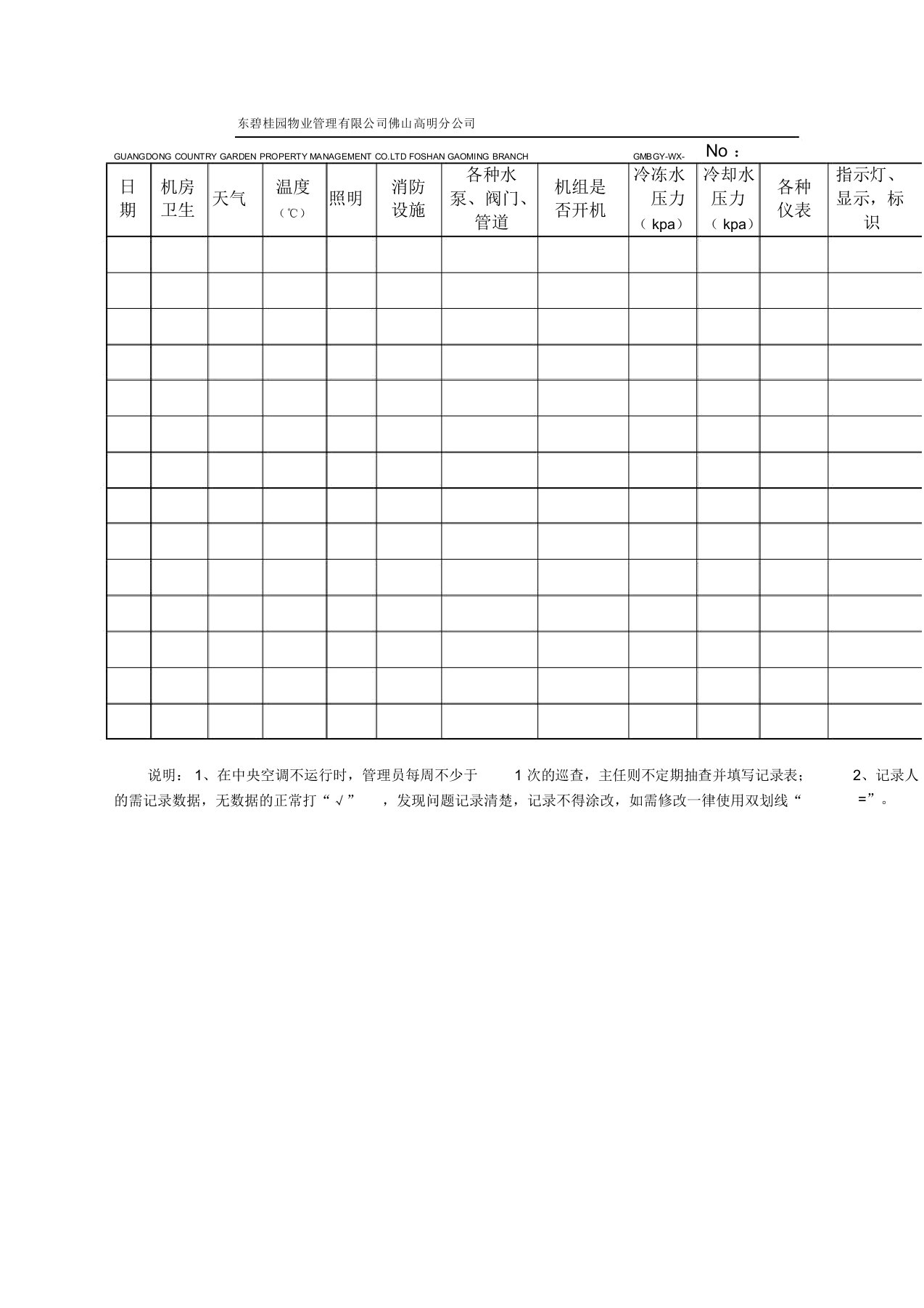 中央空调巡查记录表