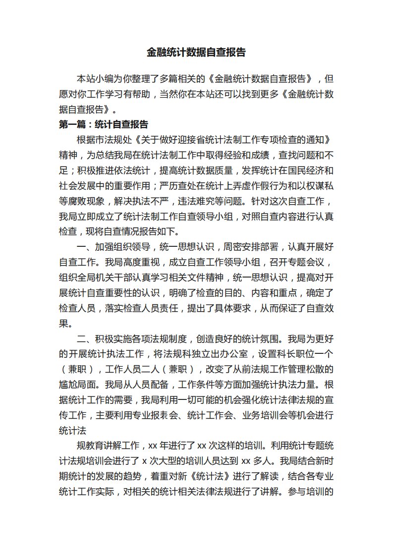 金融统计数据自查报告