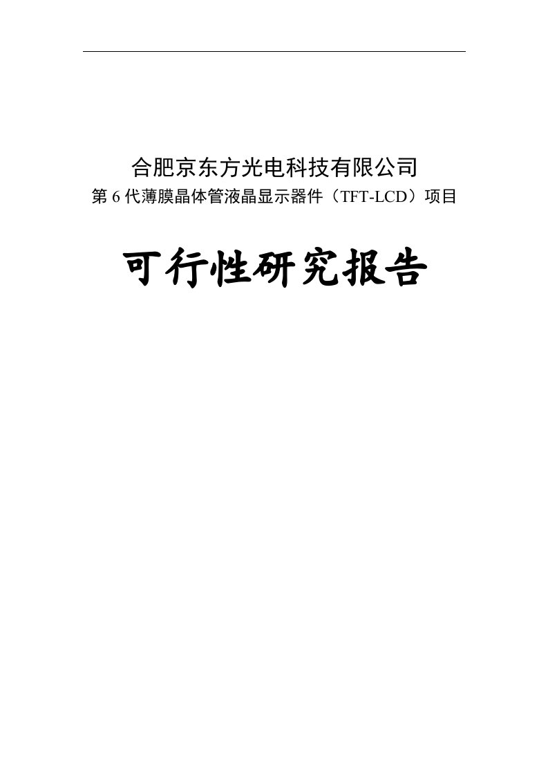 合肥京东方第6代薄膜晶体管液晶显示器件（TFT-LCD）项目可行性研究报告