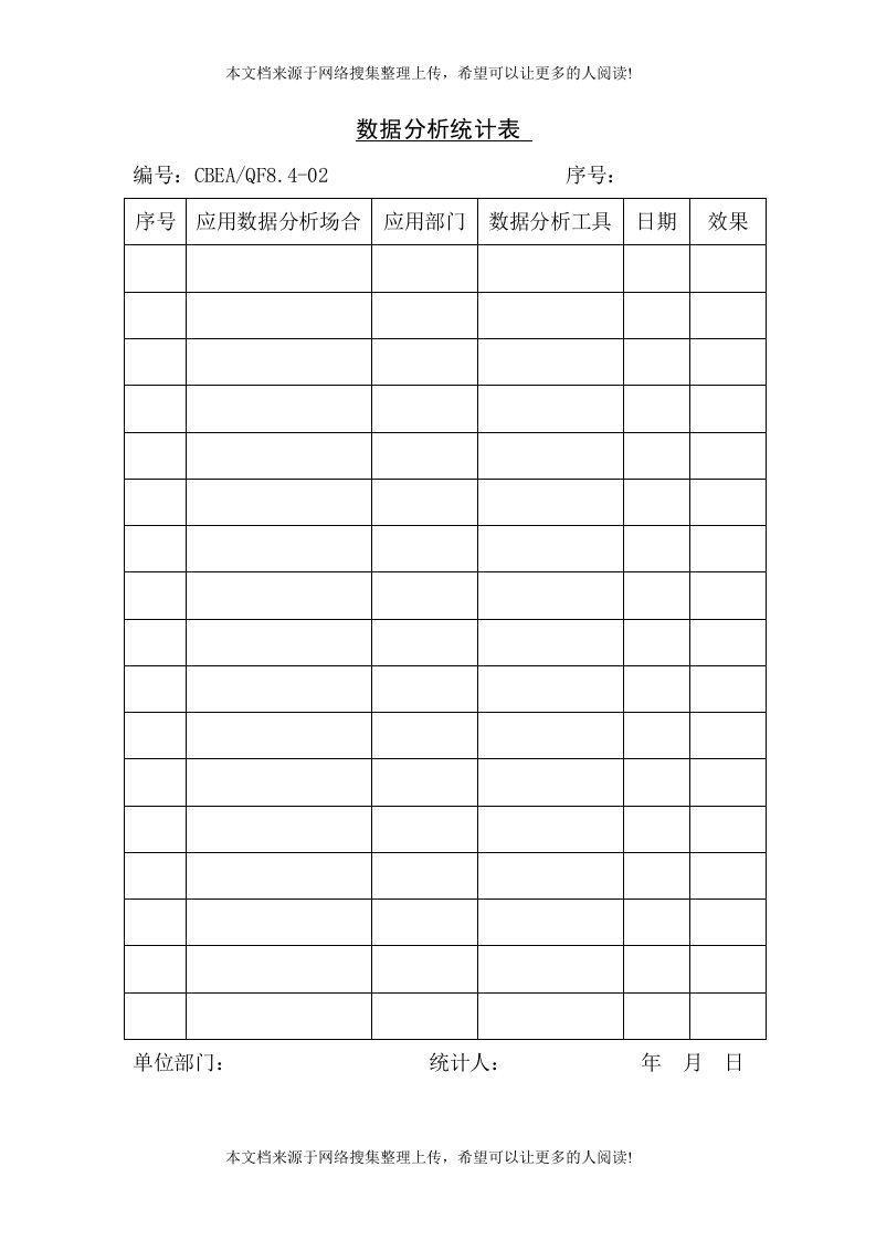 数据分析统计表(表格模板、DOC格式)