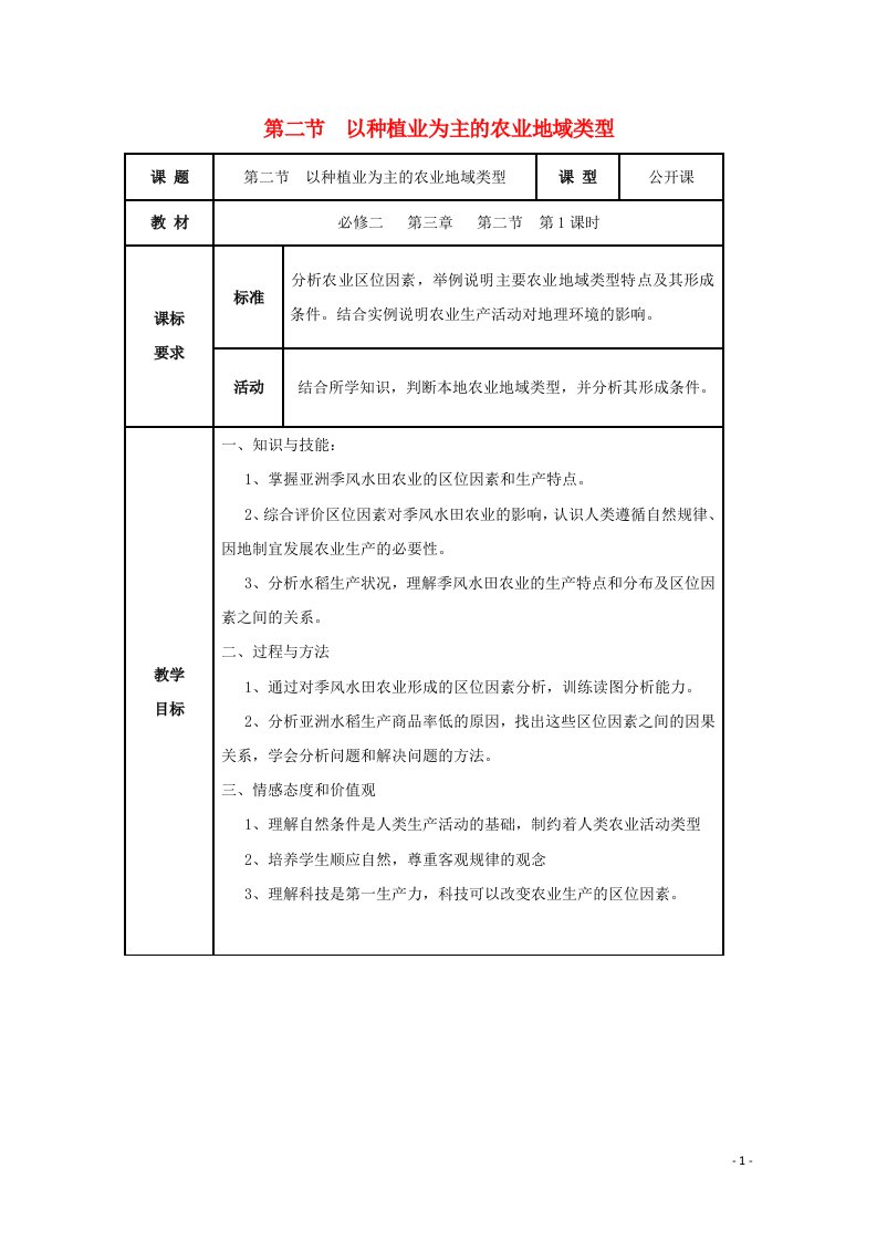 2021_2022学年高中地理第三章农业地域的形成与发展第二节以种植业为主的农业地域类型2教案新人教版必修2