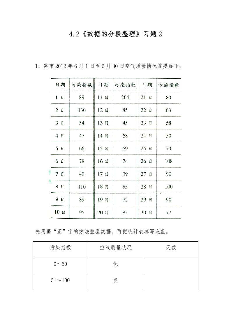 四年级上册数学试题-4.2《数据的分段整理》习题2-苏教版（无答案）