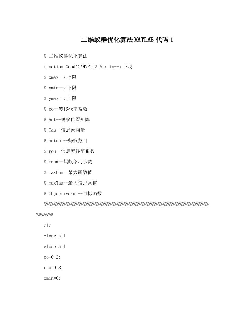 二维蚁群优化算法MATLAB代码1