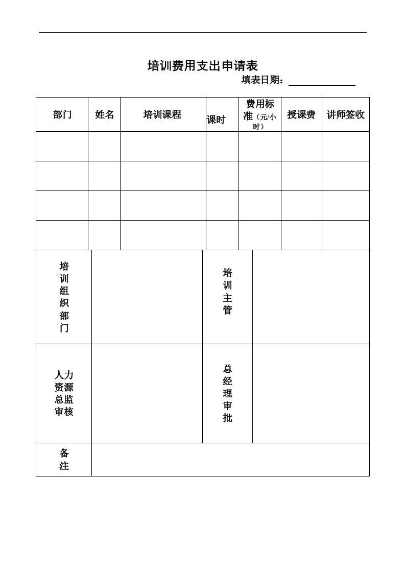 培训费用支出申请表