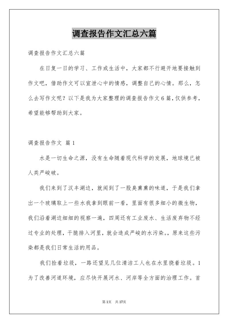 调查报告作文汇总六篇例文