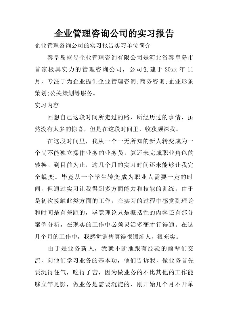 企业管理咨询公司的实习报告.doc