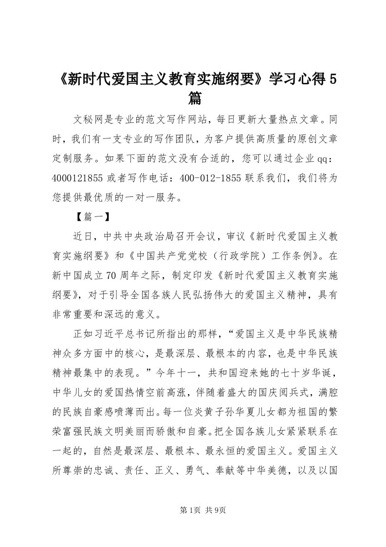 《新时代爱国主义教育实施纲要》学习心得5篇