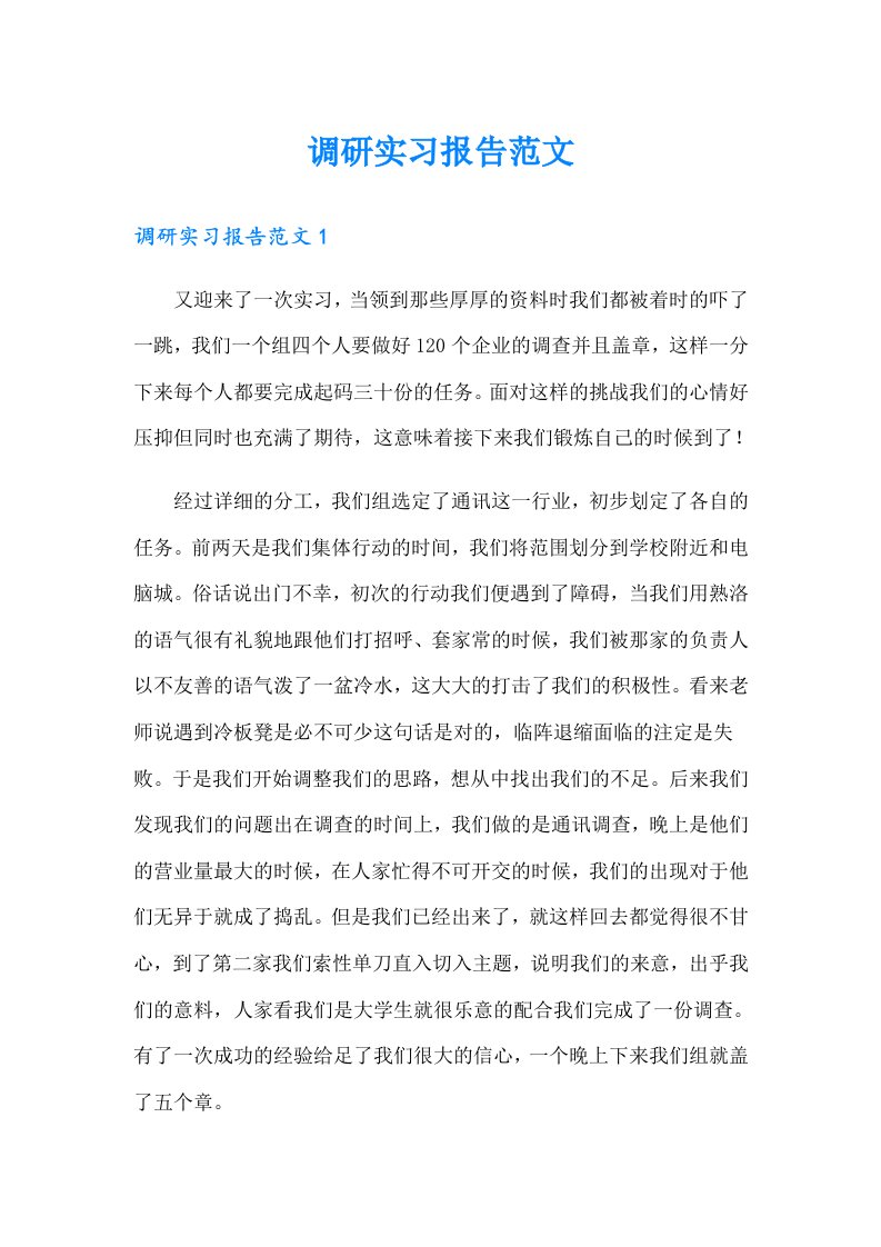 调研实习报告范文