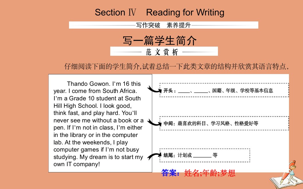 新教材高中英语WELCOMEUNITSectionⅣ课件新人教版必修第一册