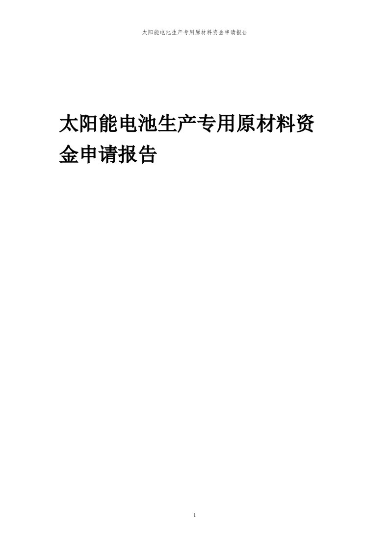 2024年太阳能电池生产专用原材料项目资金申请报告代可行性研究报告