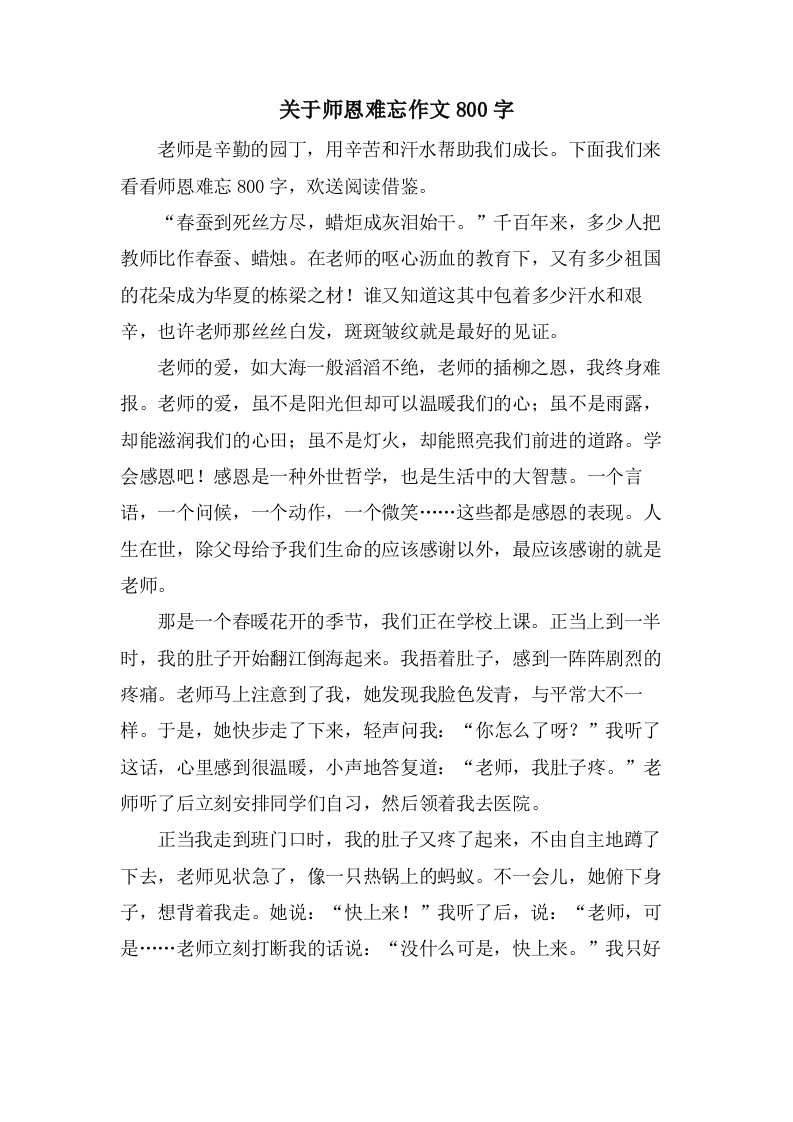 关于师恩难忘作文800字