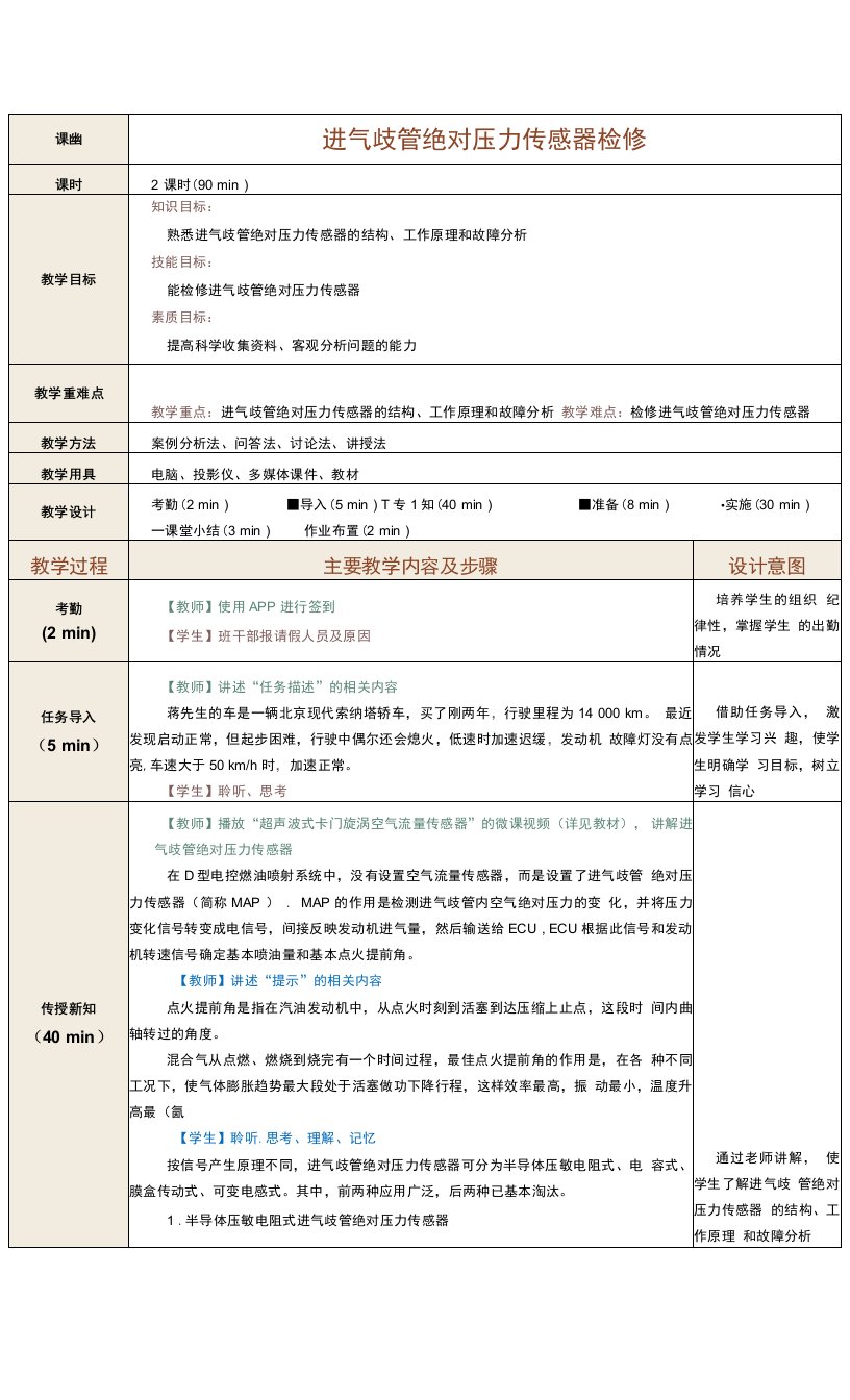 《汽车发动机电控系统检修》教案