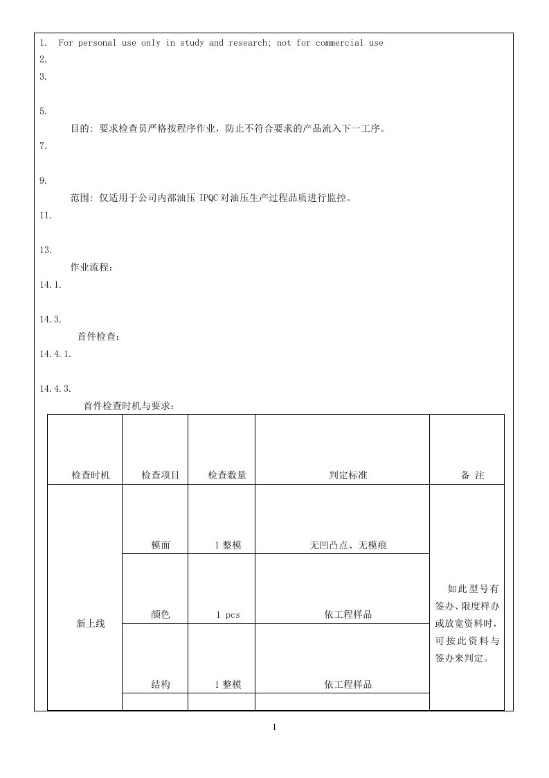 硅胶制品油压IPQC作业指导书