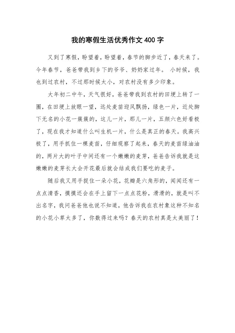 我的寒假生活优秀作文400字