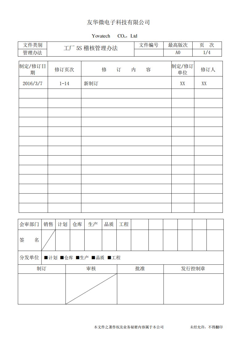 工厂5S稽核管理办法