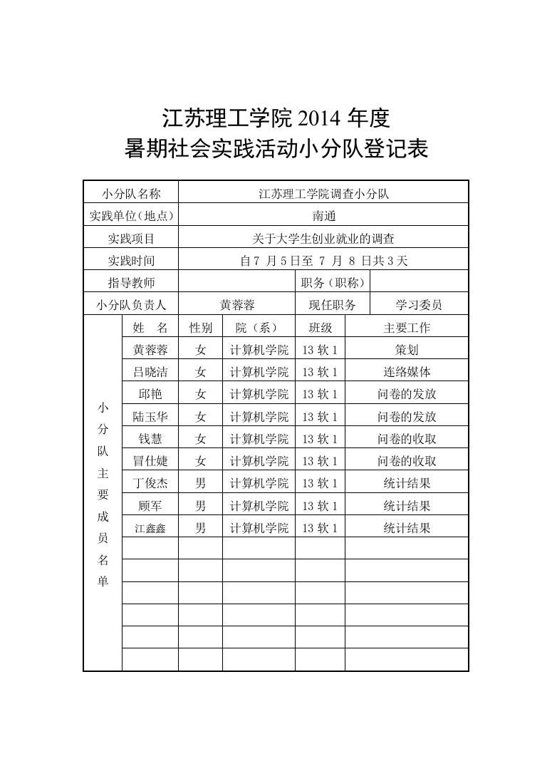 江苏理工学院调查小分队