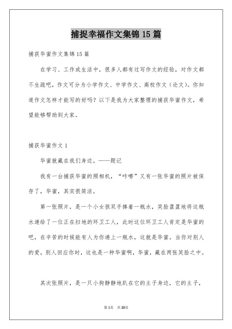 捕捉幸福作文集锦15篇