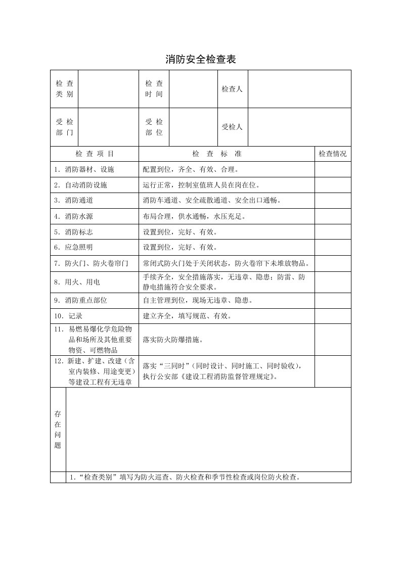 《消防安全检查表》